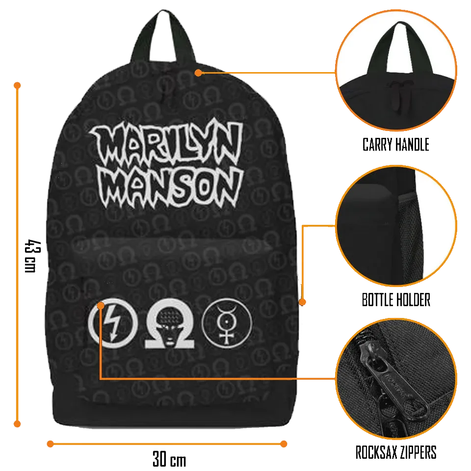 Sac à dos Marilyn Manson RockSax – détails fermeture, poche bouteille et poignée