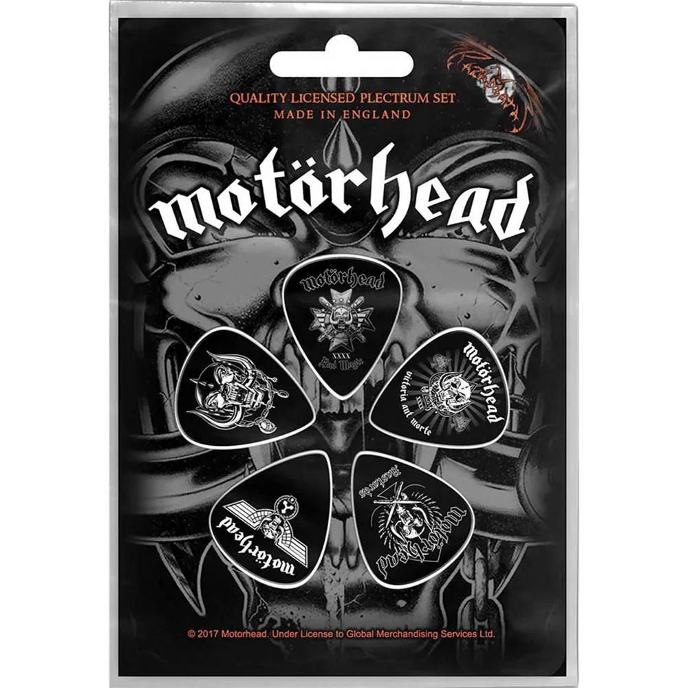 Set officiel de médiators Motorhead Bastards présenté sur carte blister