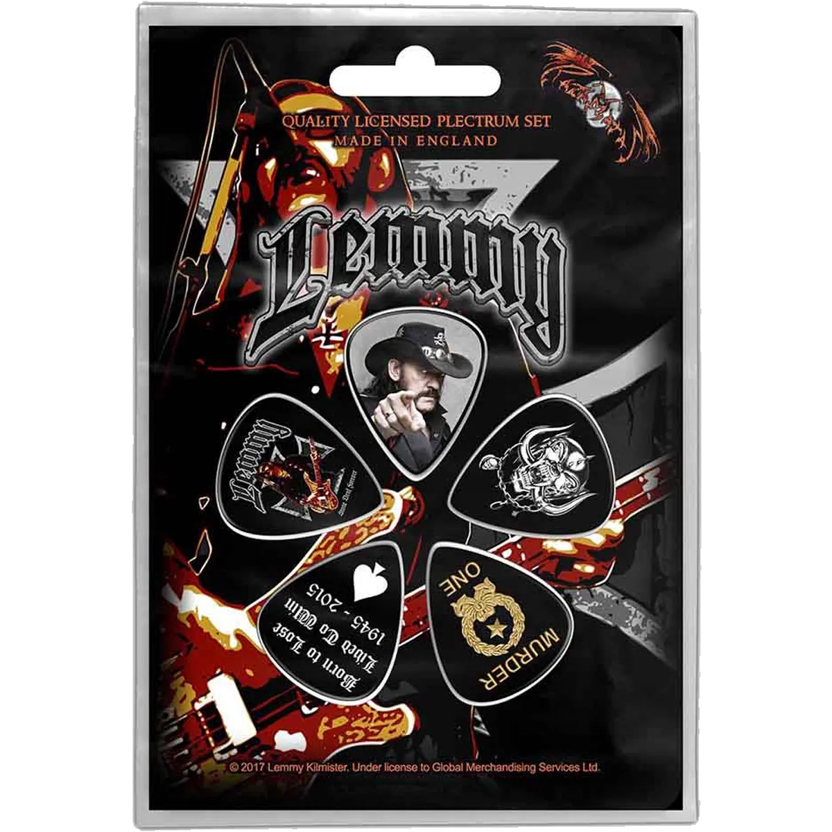 Set officiel de médiators Motorhead - Lemmy présenté sur carte blister