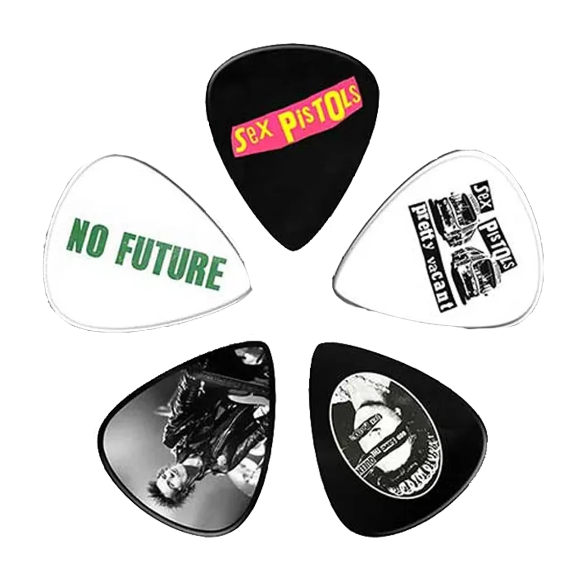 Set officiel de médiators Sex Pistols présenté sur carte blister