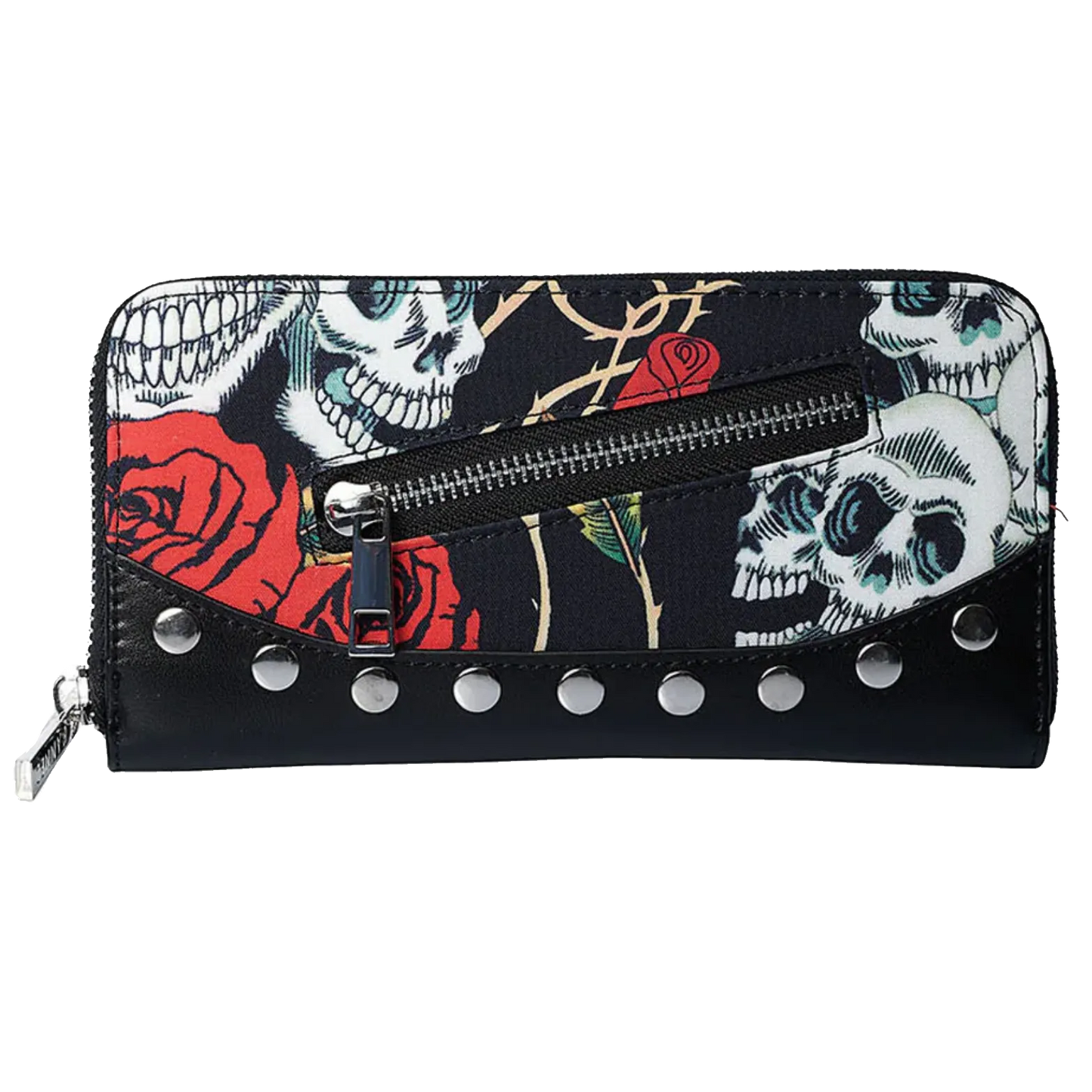 portefeuille goth banned skull roses face