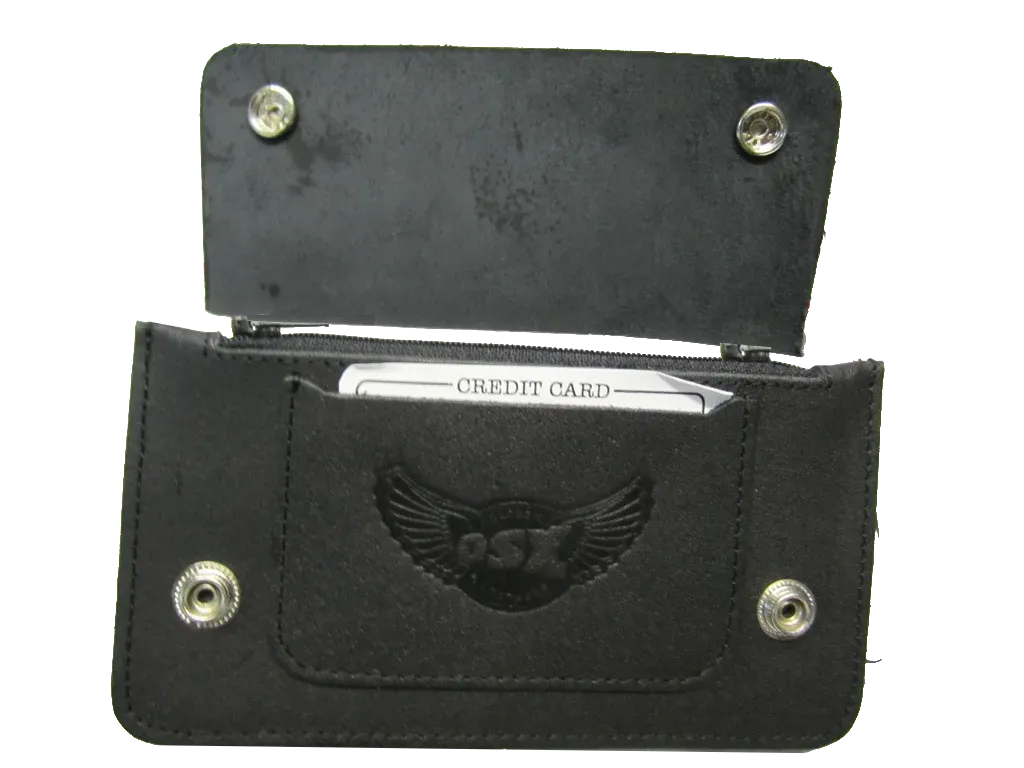 Portefeuille biker en cuir avec chaîne - boutons pression