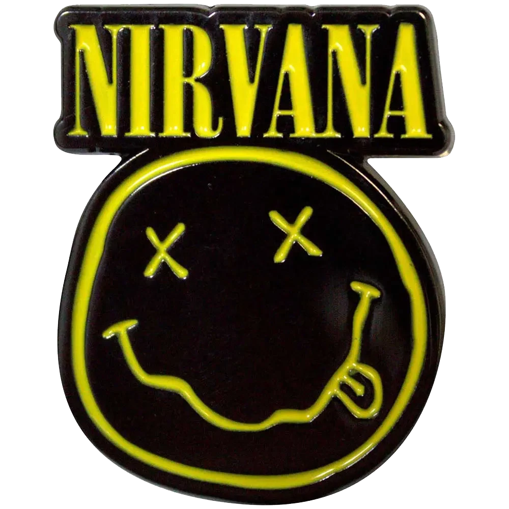 Pin's Nirvana - Smiley jaune et noir - badge métallique officiel Rock Off