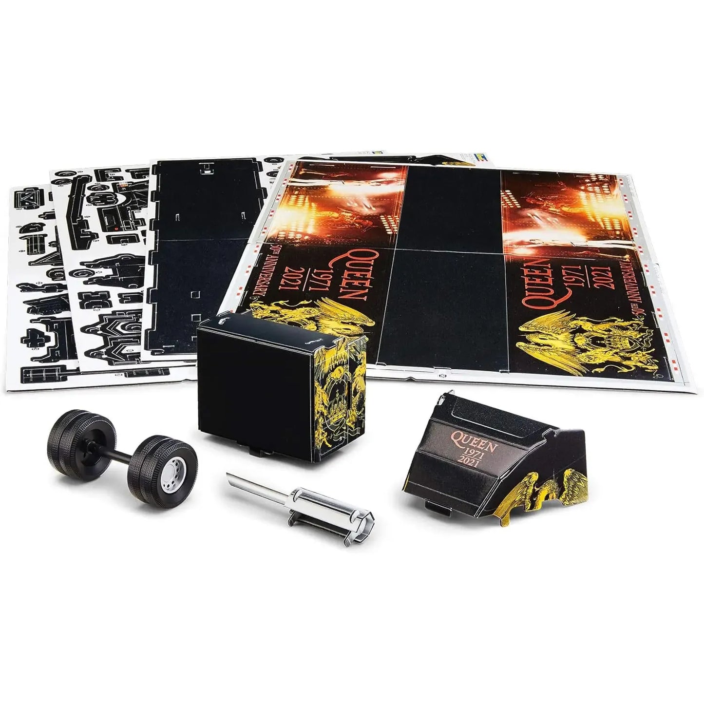 Queen 3D puzzle pieces being assembled – wheels, decorated pieces and truck structures
