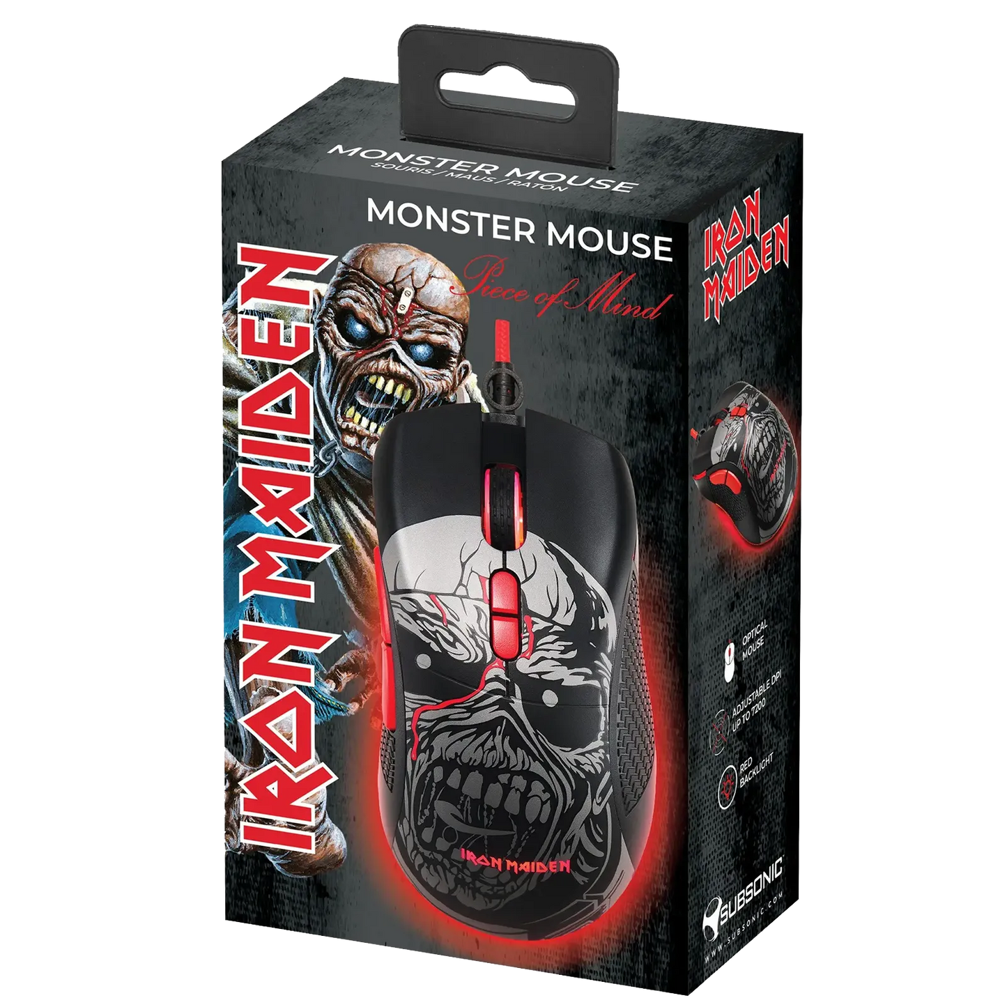 Pack souris gaming Iron Maiden Monster Mouse vue de biais