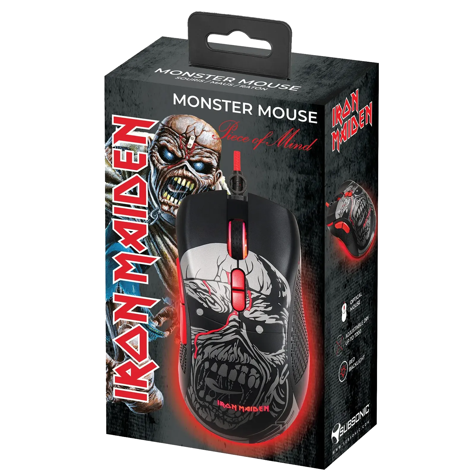 Pack souris gaming Iron Maiden Monster Mouse vue de biais