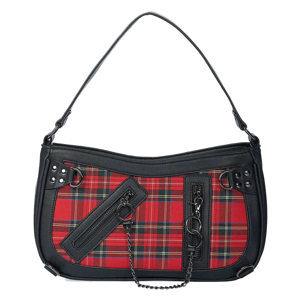 Sac Banned Alternative Entangled – face avant tartan rouge et chaînes