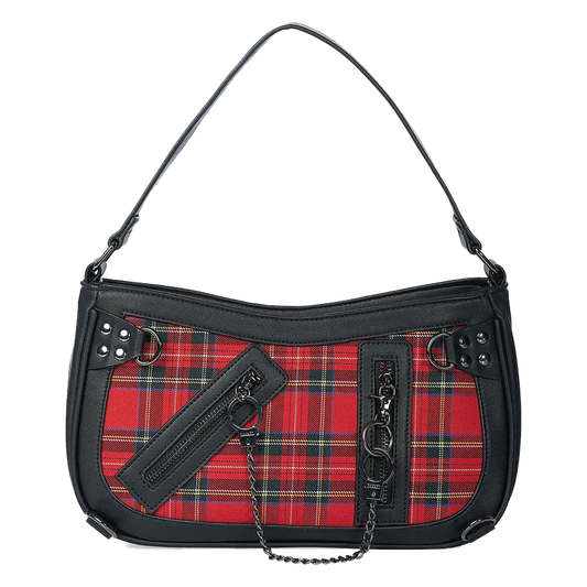 Sac Banned Alternative Entangled – face avant tartan rouge et chaînes