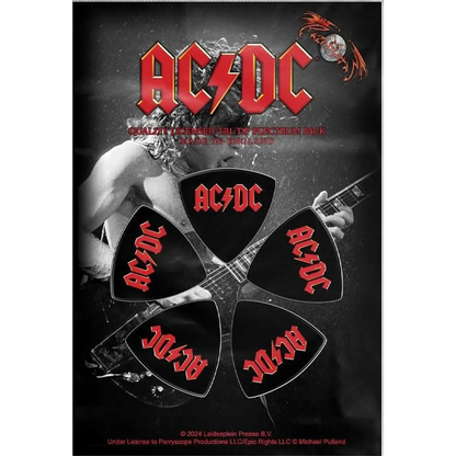 Set officiel de médiators tri-tip AC/DC présenté sur carte blister 