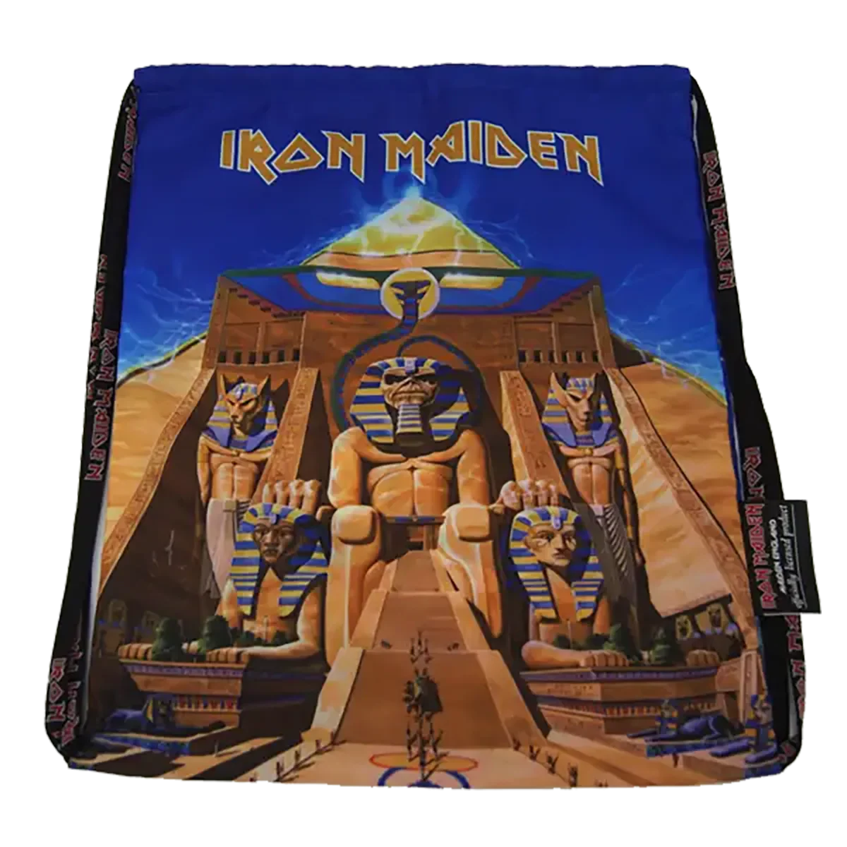 Vue à plat – Face avant dépliée du sac Iron Maiden Powerslave