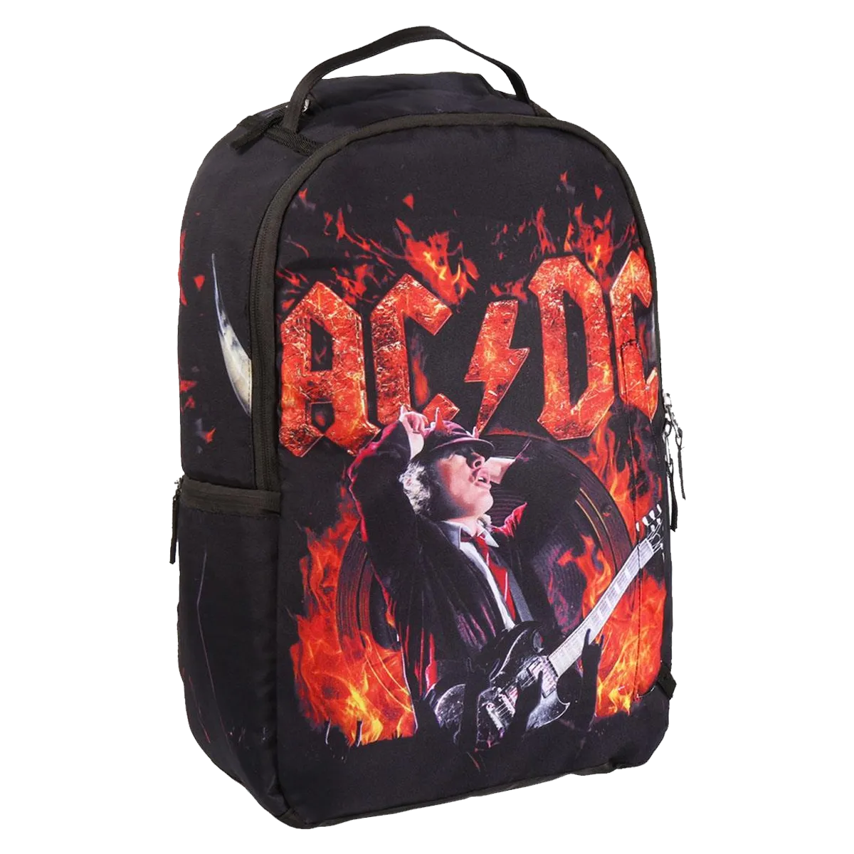 Sac à dos AC/DC officiel, motif Angus Young en flammes – vue de face