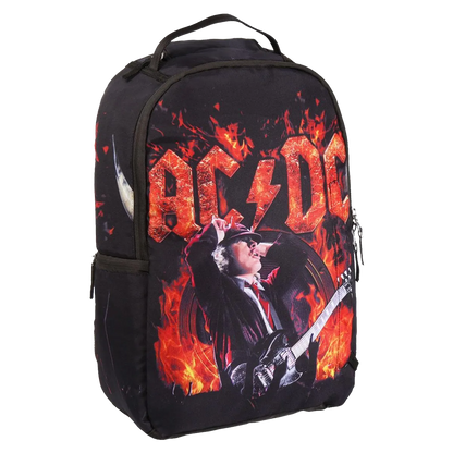 Sac à dos AC/DC officiel, motif Angus Young en flammes – vue de face