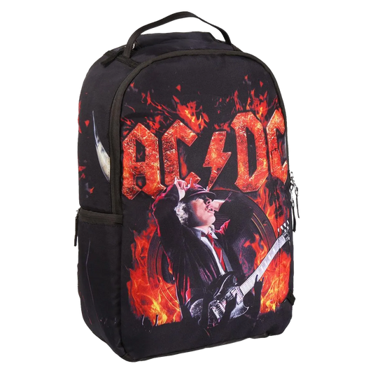 Sac à dos AC/DC officiel, motif Angus Young en flammes – vue de face