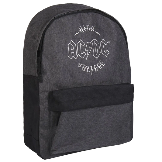 Sac à dos AC/DC High Voltage gris – vue 3/4, logo brodé