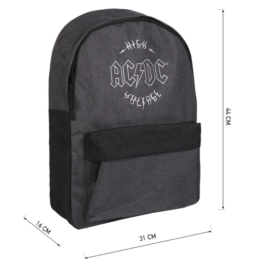 Sac à dos AC/DC – dimensions 44 × 31 × 16 cm, vue côté