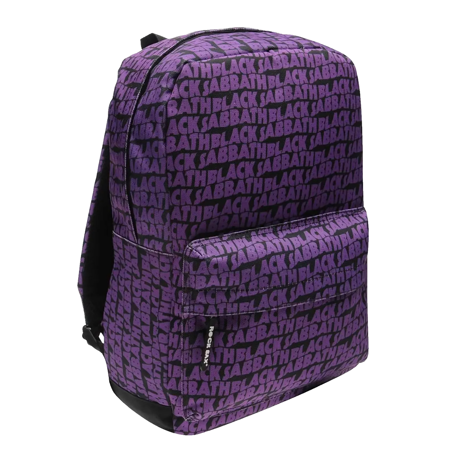 Sac à dos Black Sabbath RockSax violet, vue 3/4 avec poche frontale