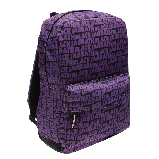 Sac à dos Black Sabbath RockSax violet, vue 3/4 avec poche frontale