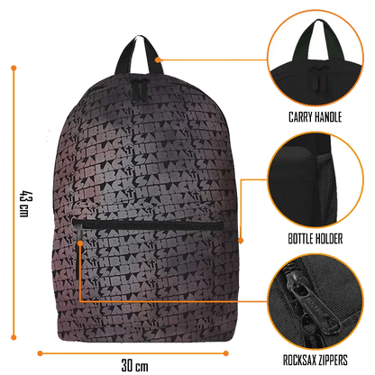 Détails sac Black Sabbath Rocksax — schéma dimensions 43×30×15 cm et poches