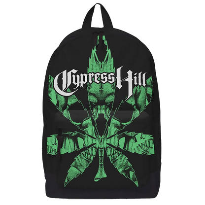 Sac à dos Cypress Hill RockSax noir, grand motif vert, vue de face – 43×30×15