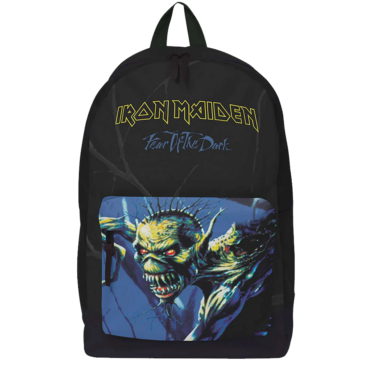 Sac à dos Iron Maiden Fear of the Dark RockSax avec visuel Eddie sur fond bleu