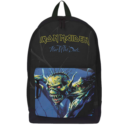 Sac à dos Iron Maiden Fear of the Dark RockSax avec visuel Eddie sur fond bleu