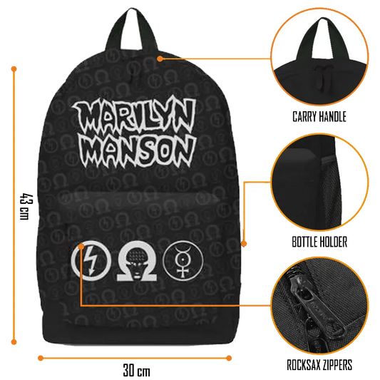 Sac à dos Marilyn Manson RockSax – détails fermeture, poche bouteille et poignée
