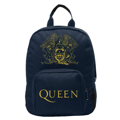 Mini sac à dos Queen Crest Logo doré sur fond bleu nuit par RockSax