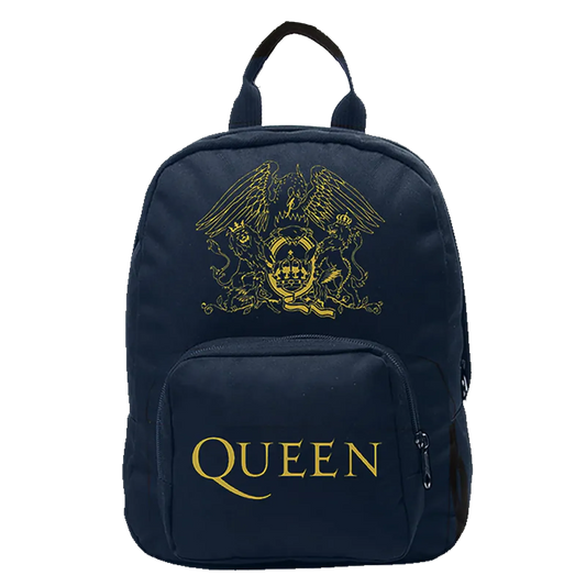 Mini sac à dos Queen Crest Logo doré sur fond bleu nuit par RockSax
