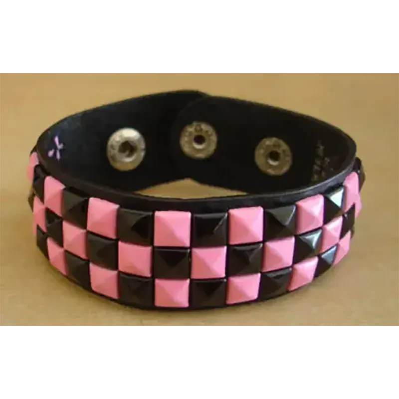 Bracelet PVC 3 rangs - rose/noir