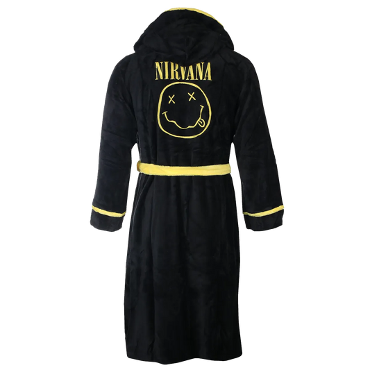 Peignoir Nirvana officiel noir avec grand smiley brodé au dos