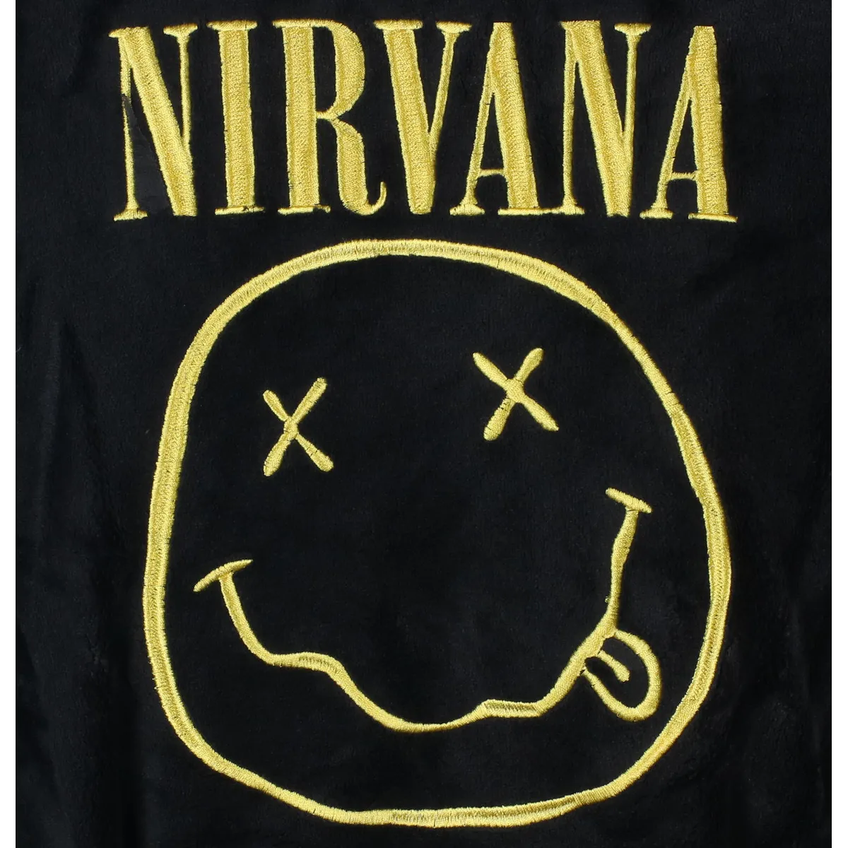 Logo Nirvana smiley brodé jaune sur le dos du peignoir