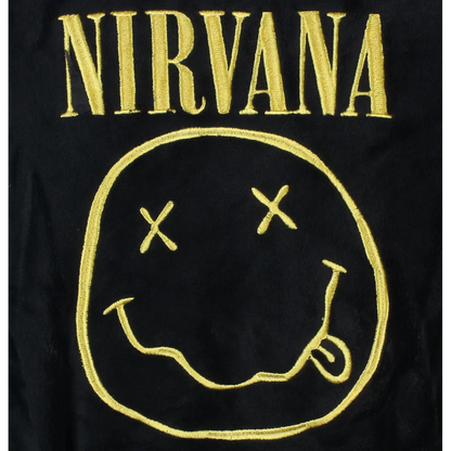 Logo Nirvana smiley brodé jaune sur le dos du peignoir