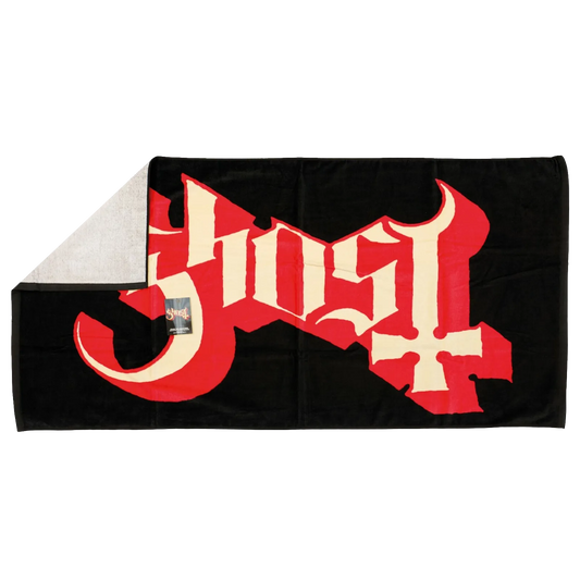Serviette Ghost – détail du tissu et logo et verso
