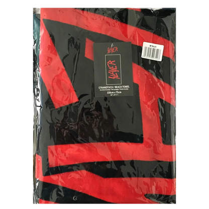 Serviette Slayer coton noir et rouge vue pliée et emballée