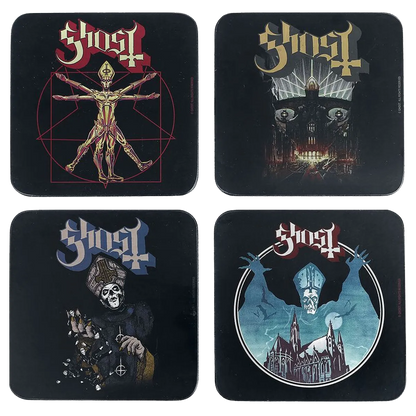 Sous-bocks Ghost - Set de 4 motifs officiels (Vitruve, Papa Emeritus, Opus Eponymous, Meliora)
