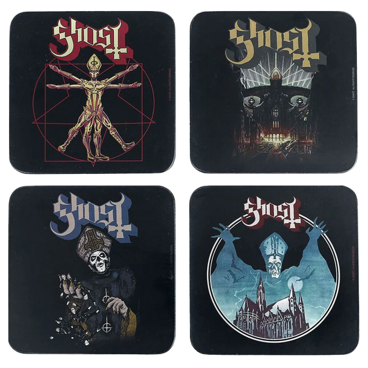 Sous-bocks Ghost - Set de 4 motifs officiels (Vitruve, Papa Emeritus, Opus Eponymous, Meliora)