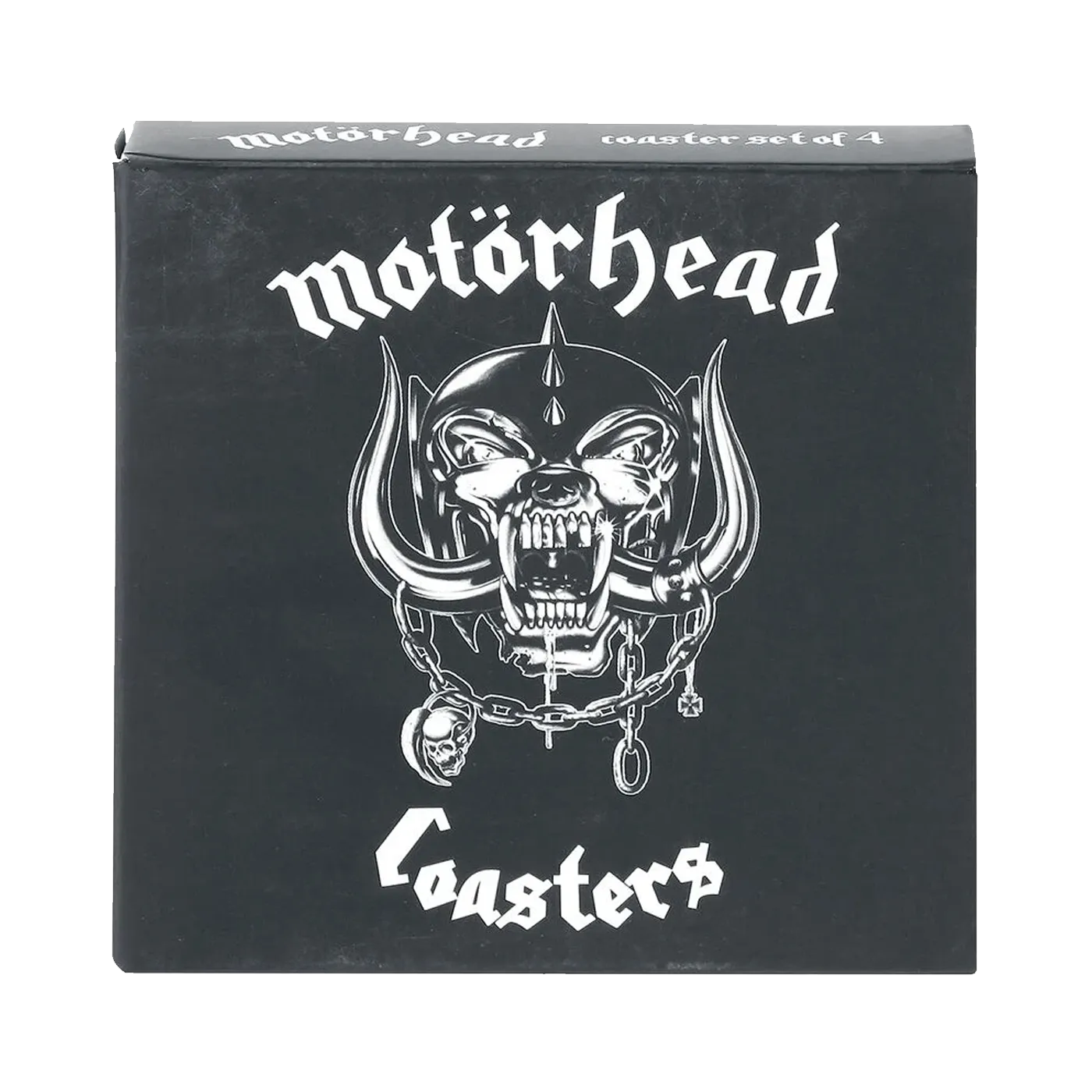 Boîte collector Motörhead Coasters avec logo War-Pig Snaggletooth en noir et blanc