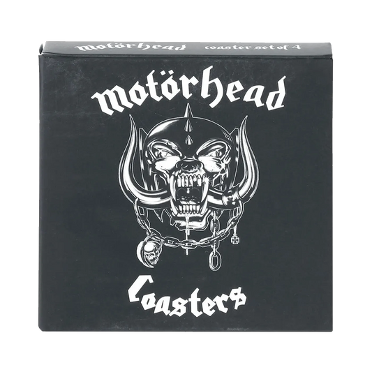 Boîte collector Motörhead Coasters avec logo War-Pig Snaggletooth en noir et blanc