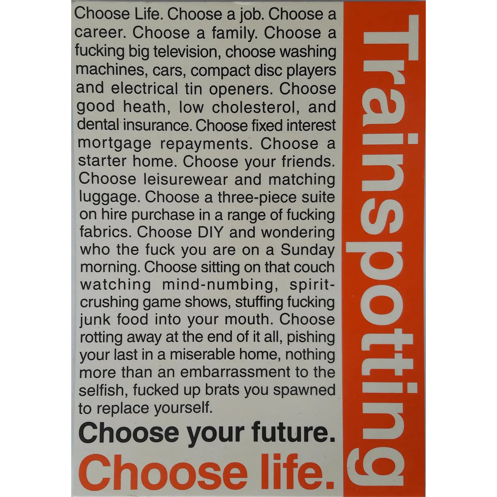 Postcard Trainspotting - Choose Life