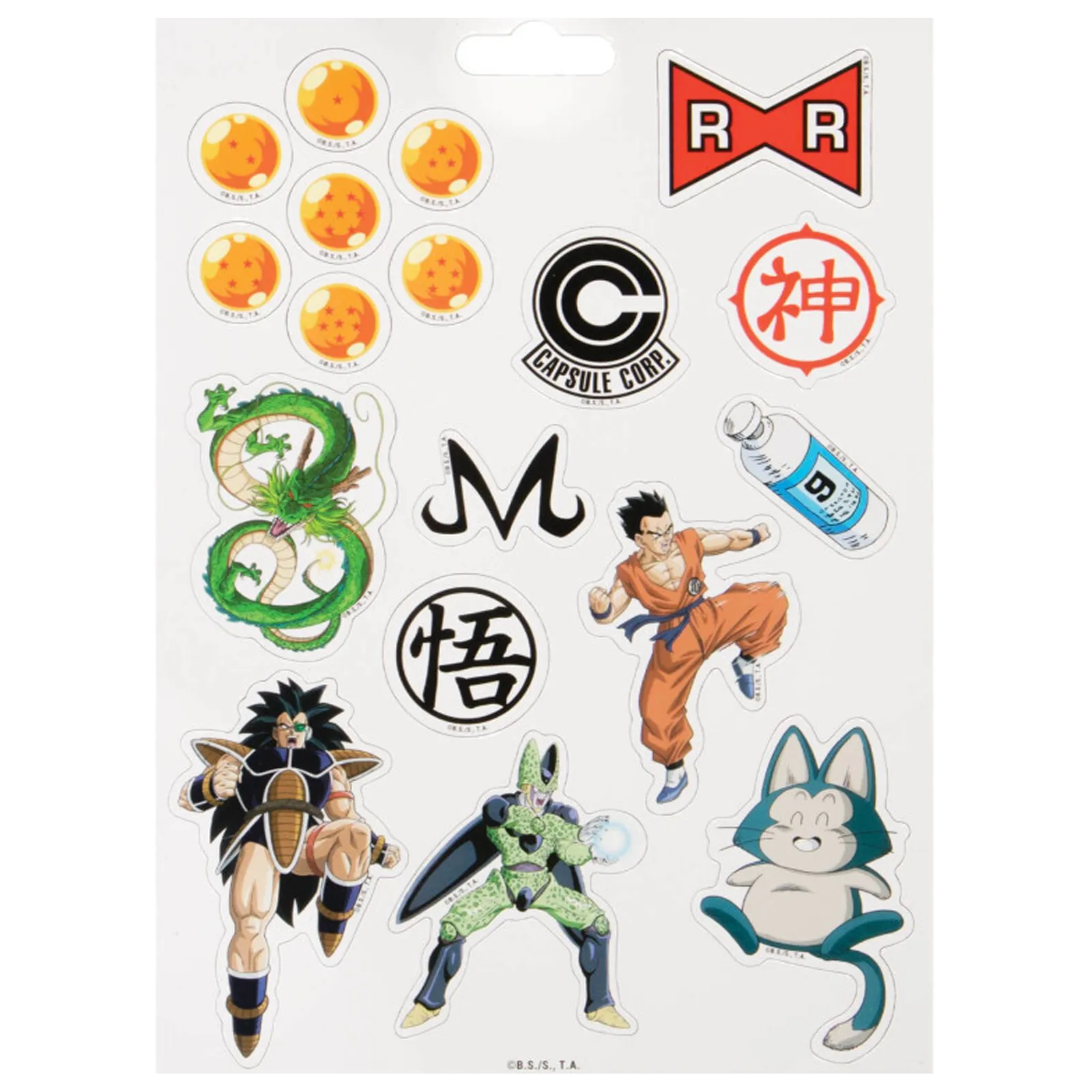Planche de magnets Dragon Ball Z avec Dragon Balls, Capsule Corp, Shenron, Gohan et Cell