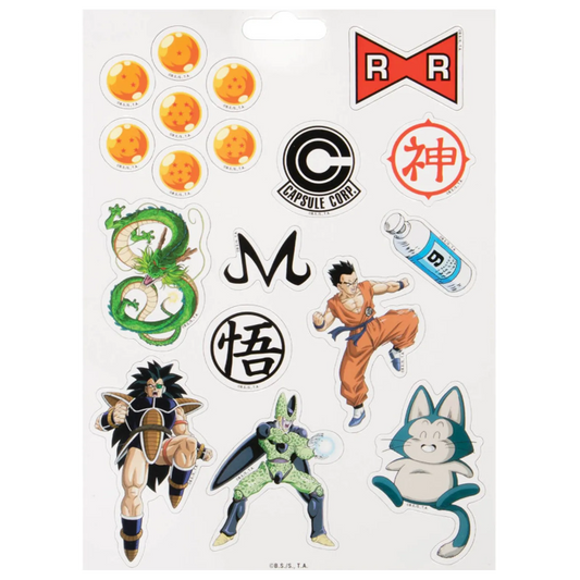 Planche de magnets Dragon Ball Z avec Dragon Balls, Capsule Corp, Shenron, Gohan et Cell