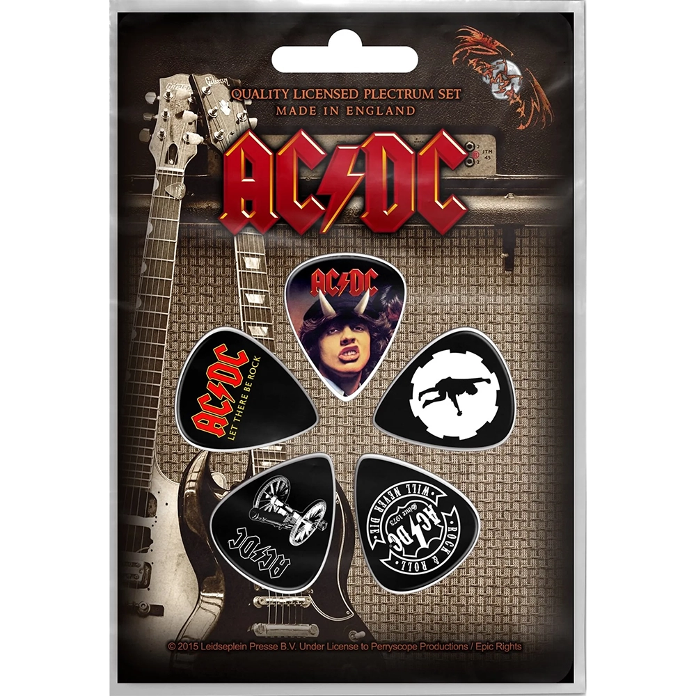 Set officiel de médiators AC/DC présenté sur carte blister 