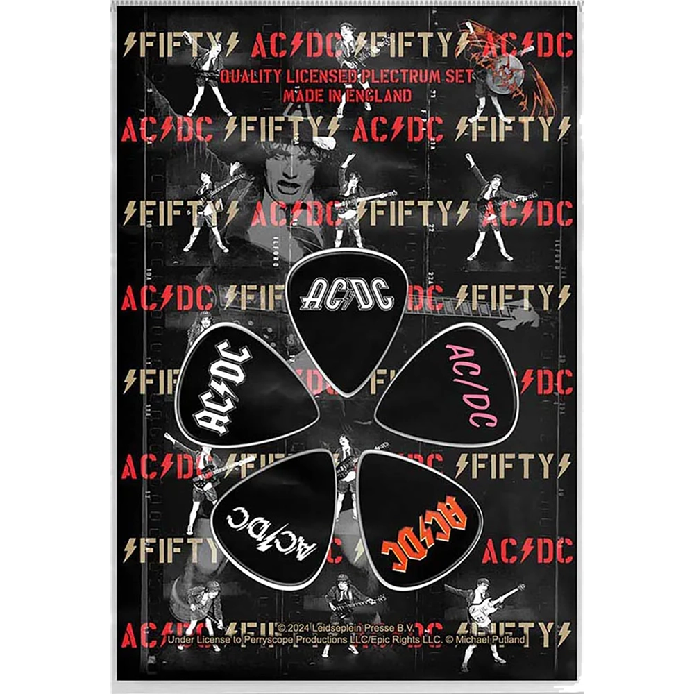 Set officiel de médiators AC/DC présenté sur carte blister 