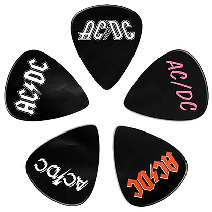 Ensemble de médiators AC/DC assortis, décorés aux logos de différentes époques