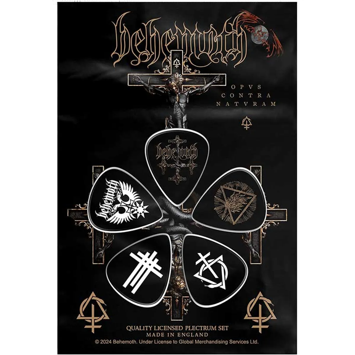 Set officiel de médiators Behemoth présenté sur carte blister 
