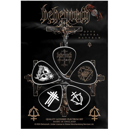 Set officiel de médiators Behemoth présenté sur carte blister 