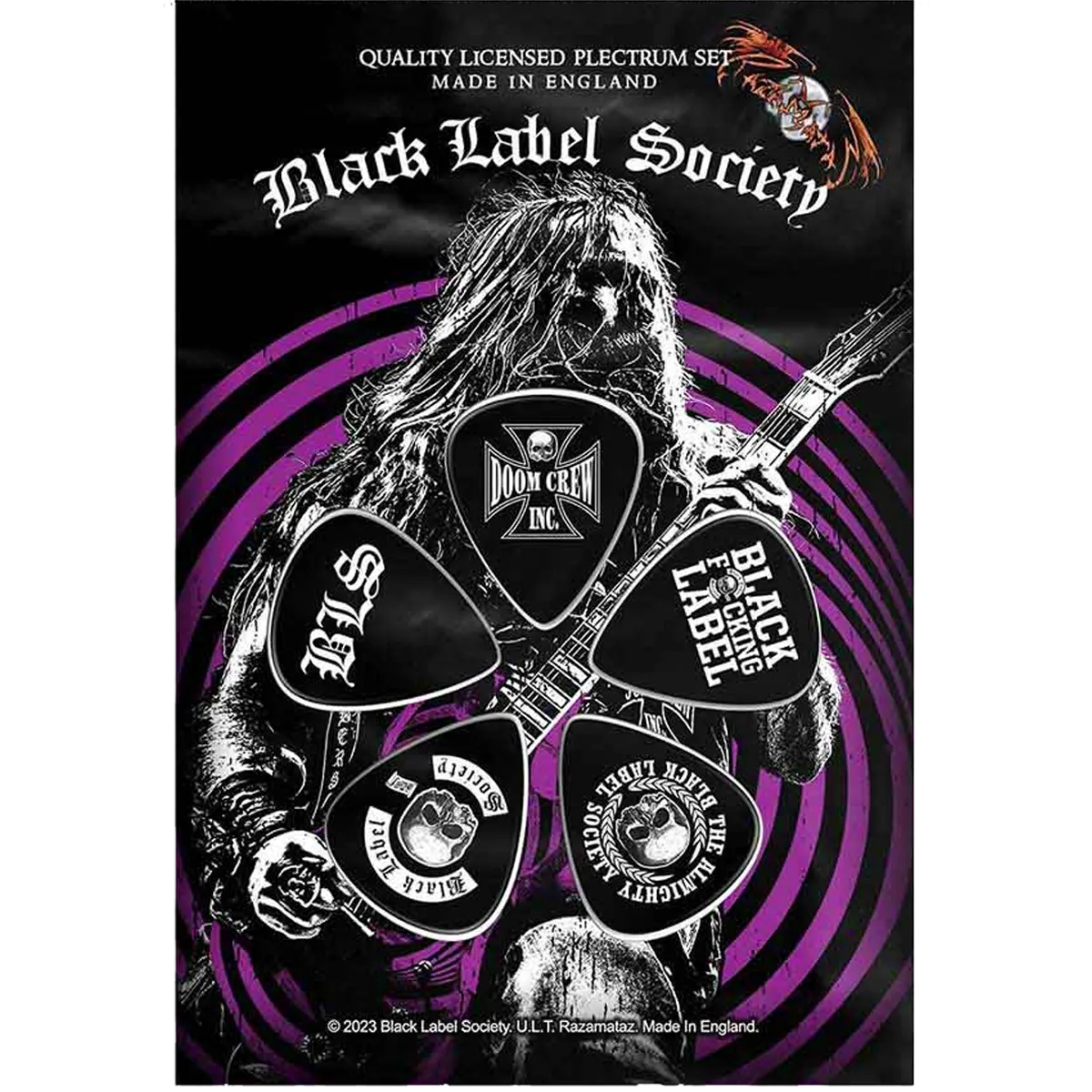 Set officiel de médiators Black Label Society présenté sur carte blister 