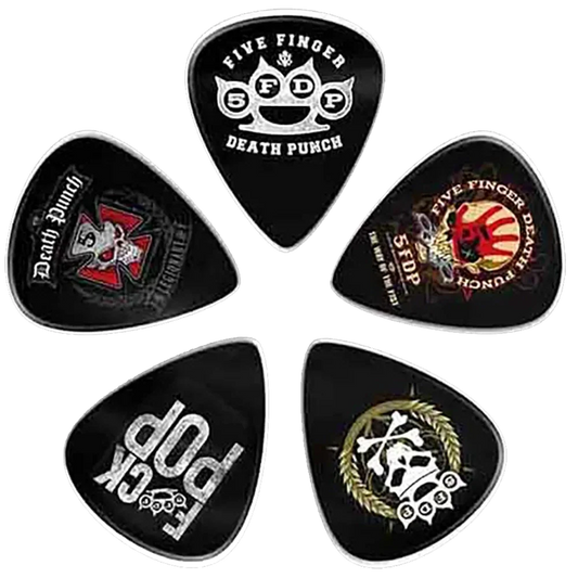 5 médiators Five Finger Death Punch assortis, décorés de visuels divers
