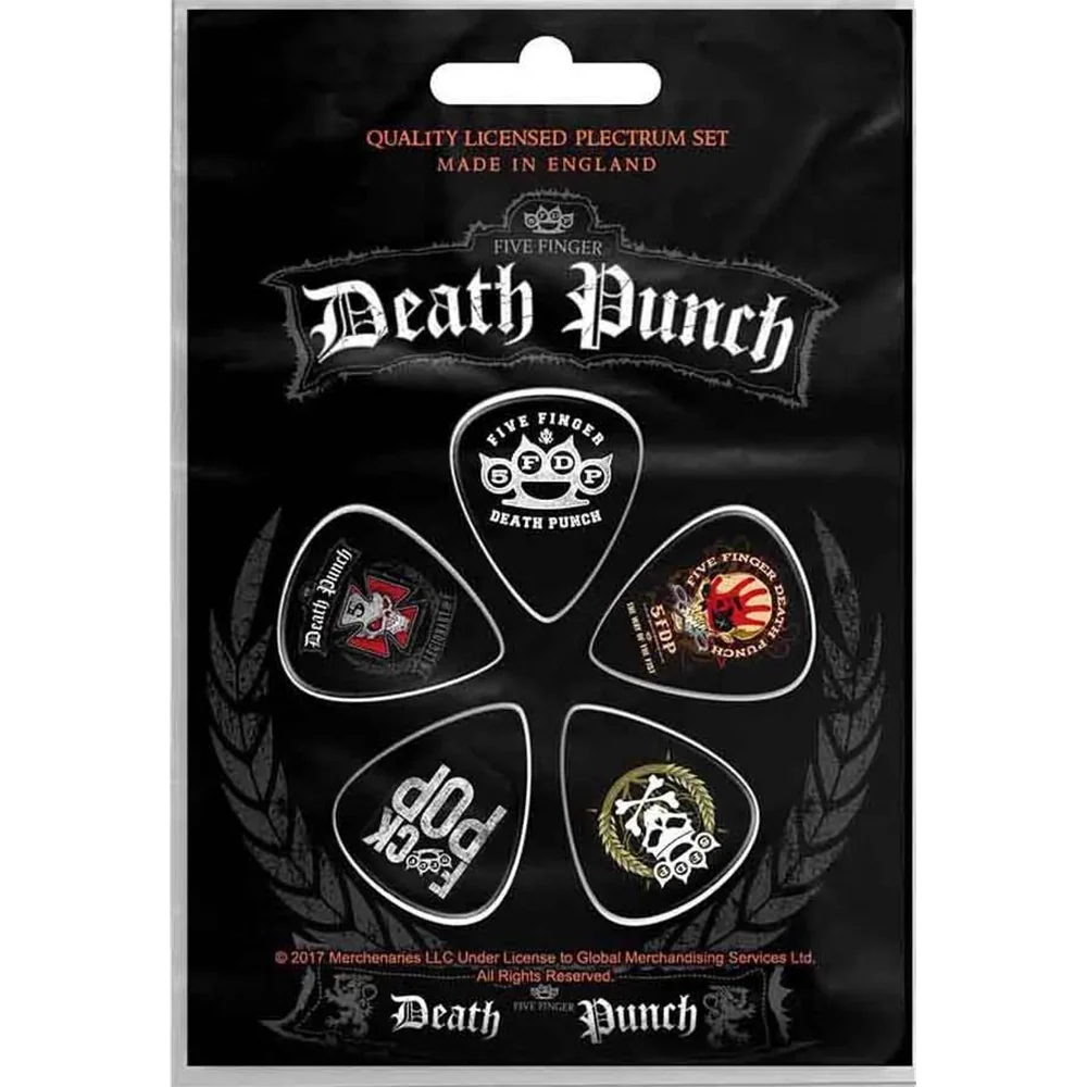 Set officiel de médiators Five Finger Death Punch présenté sur carte blister 