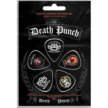 Set officiel de médiators Five Finger Death Punch présenté sur carte blister 